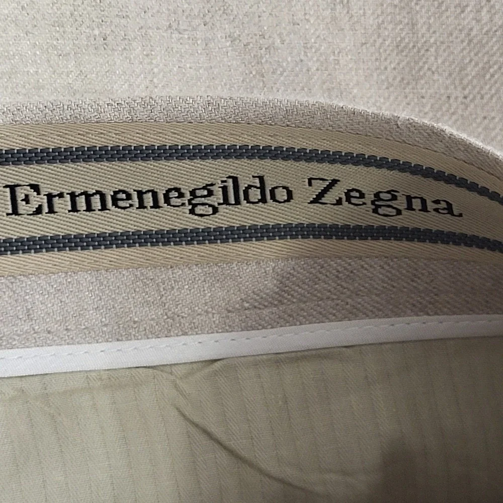 Ermenegildo Zegna Linen Trousers Mens 50 Beige Pleated Cuffed Italian Luxury